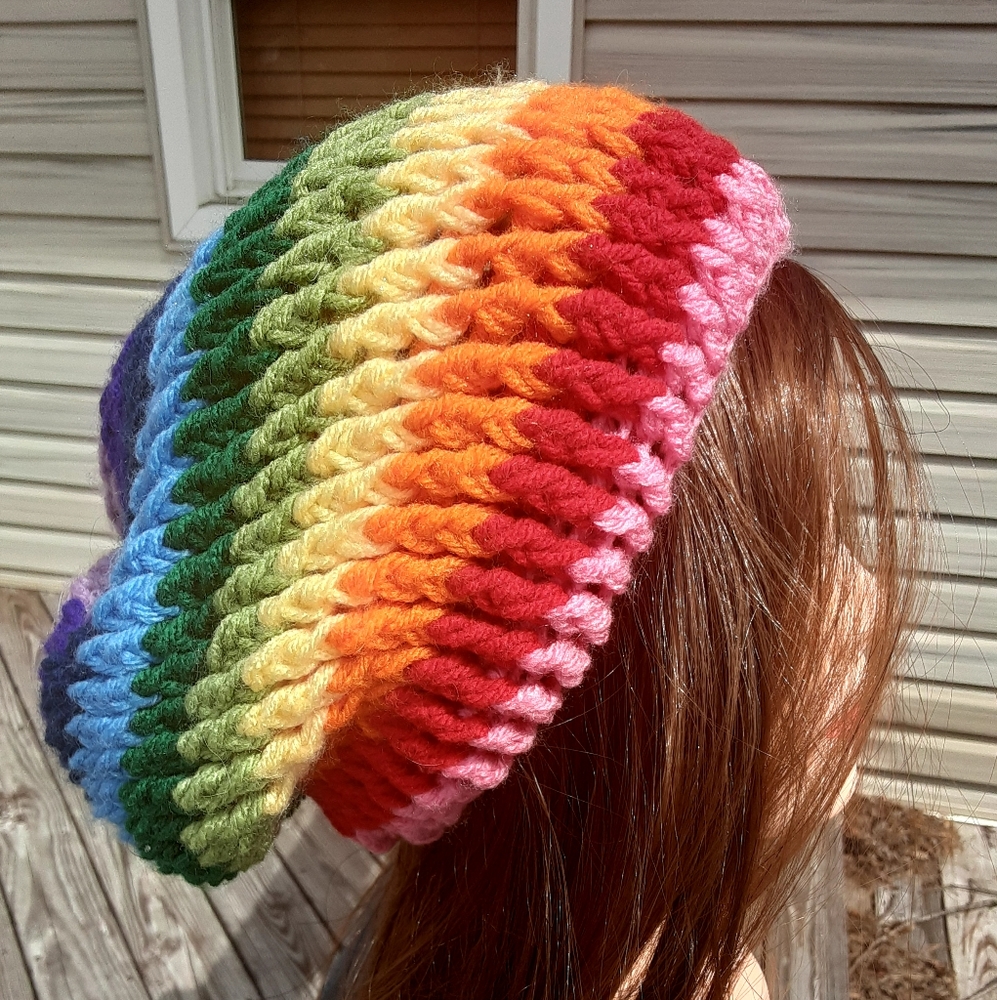 Handmade Rainbow Slouch Beanie
